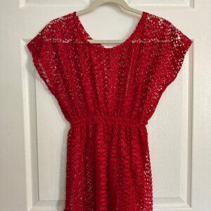 Bright, sheer beach swim coverup